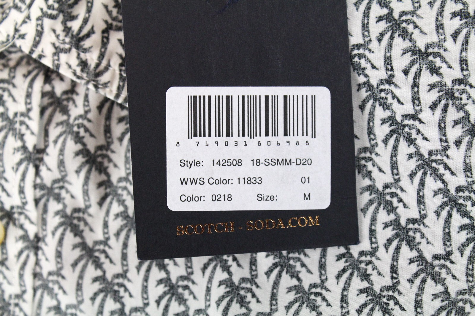 Scotch & Soda Mens Shirt M Grey Palm Print Long Sleeve  Cotton