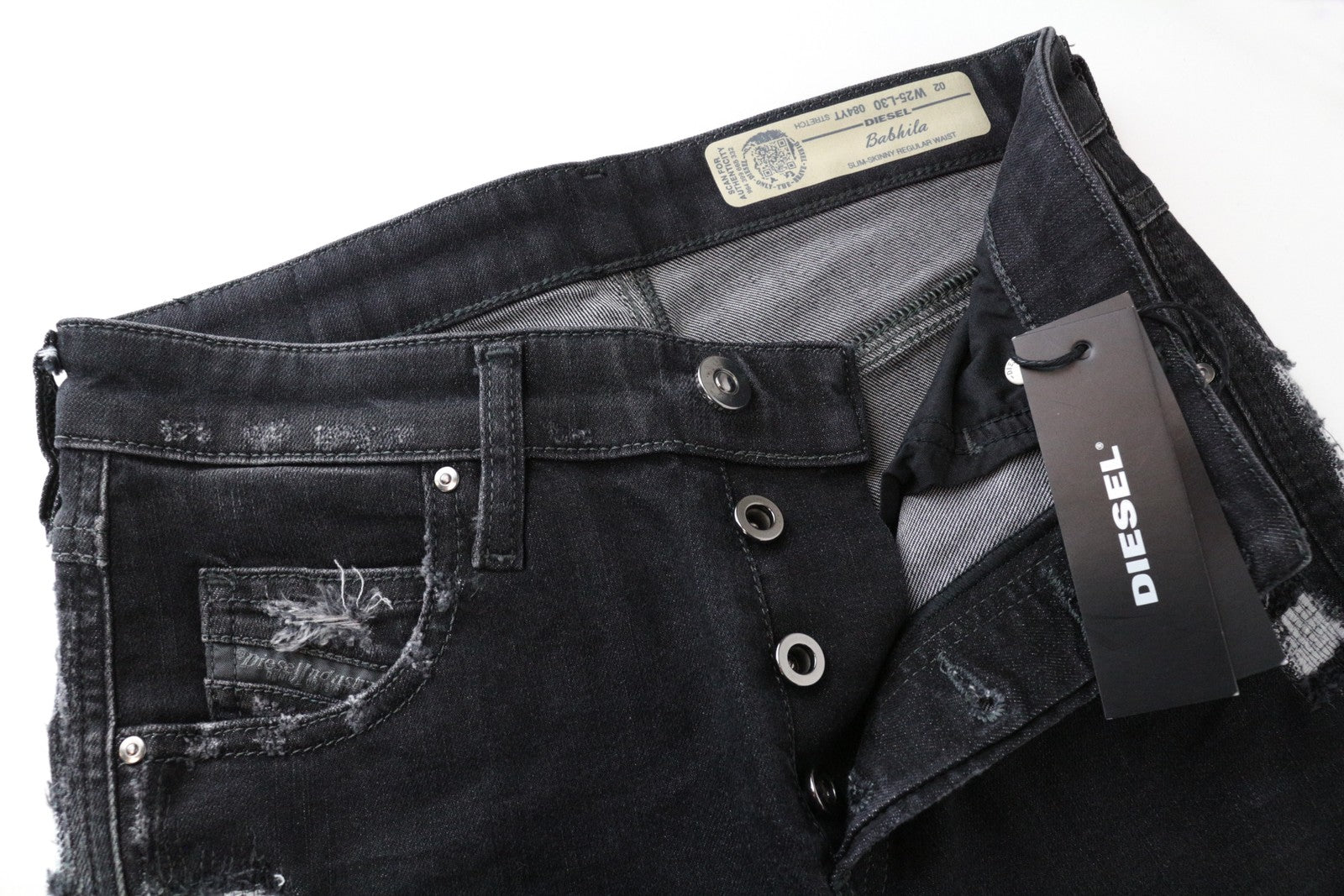 DIESEL Babhila 084YT W25/L30 Slim Fit pilki aptempti tamprūs medvilniniai moteriški džinsai 