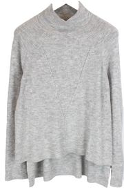 Vero Moda Womens Sweater XL Grey Melange High Neck Long Back Tight-Knitted