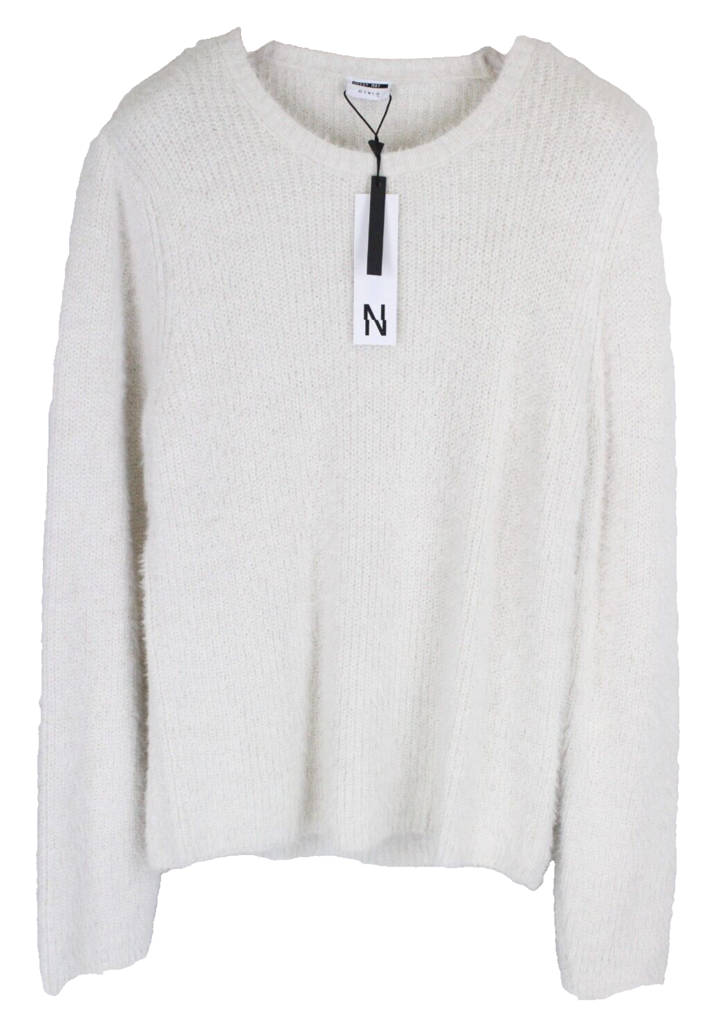 Noisy May Womens Jumper XL Fairy Off-White Tall Tight-Knitted Crew Neck