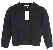 Mango vaikų mergaičių megztinis, 8 metų, tamsiai pilkas, megztinis su raukiniais ant pečių. 