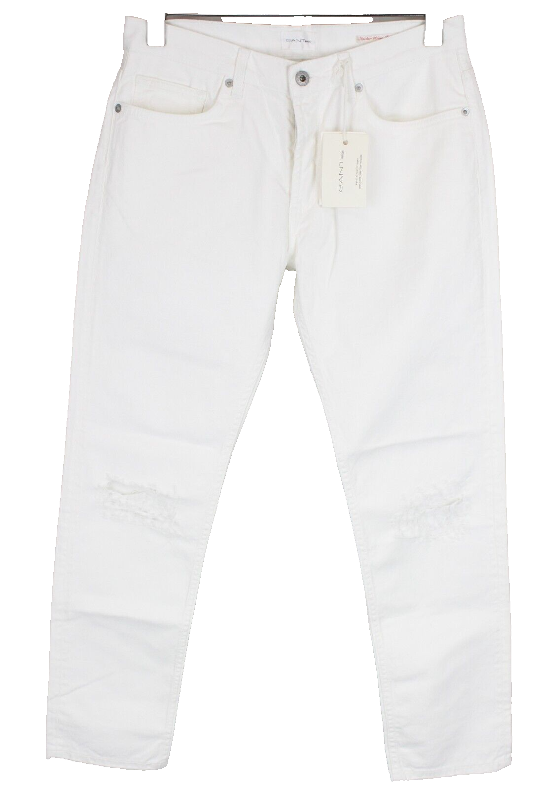 Gant Rugger Mens Pants W27/L34 Distressed Off-White Button-Fly Straight Cut