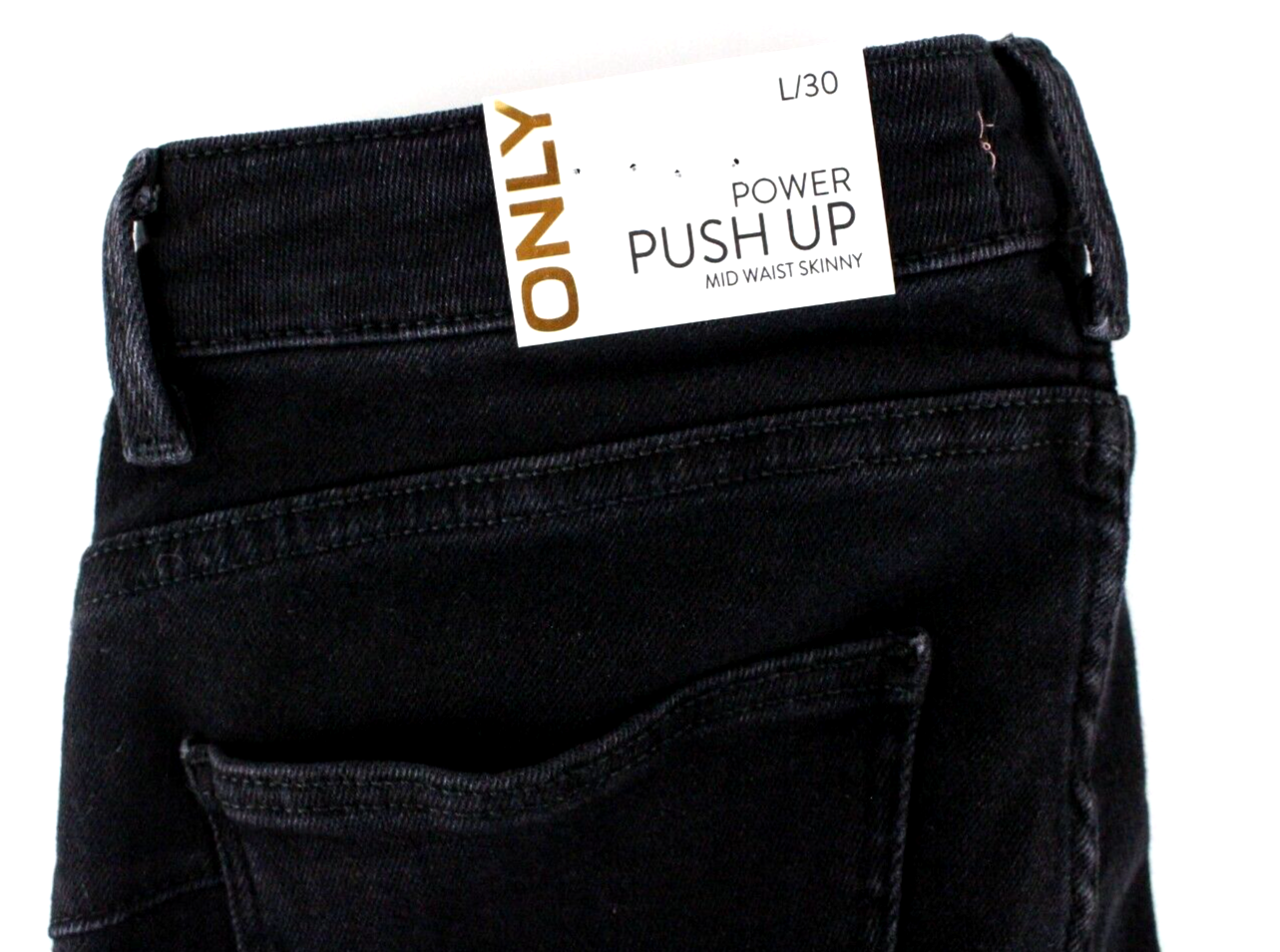 Only Womens Black Jeans L Skinny Stretch Cotton Mid Waist Power Push
