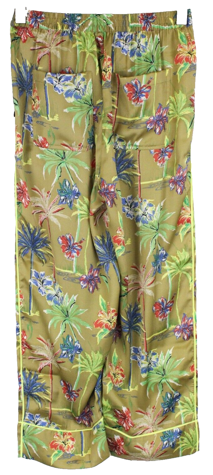 Maison Scotch Womens Pants XS Green Palm Flower Pleated Patterned Pull-On