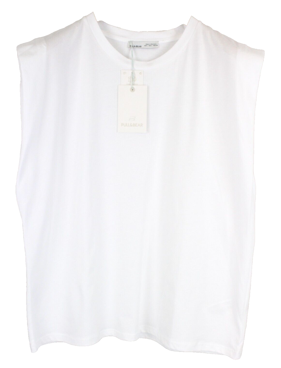 Pull & Bear Womens Top L White Sleeveless Round Neck Cotton  Pullover