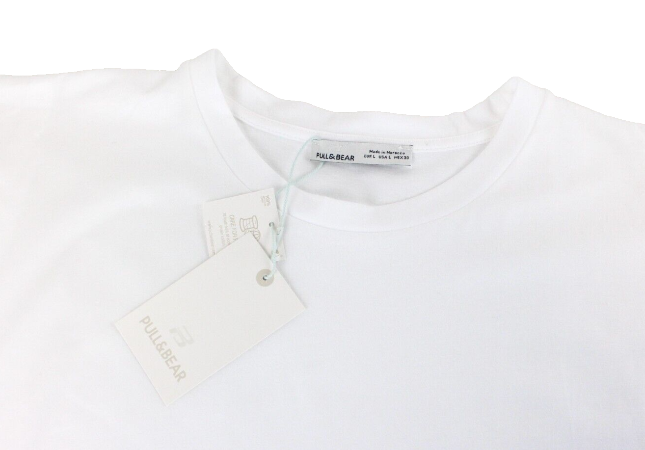 Pull & Bear Womens Top L White Sleeveless Round Neck Cotton  Pullover