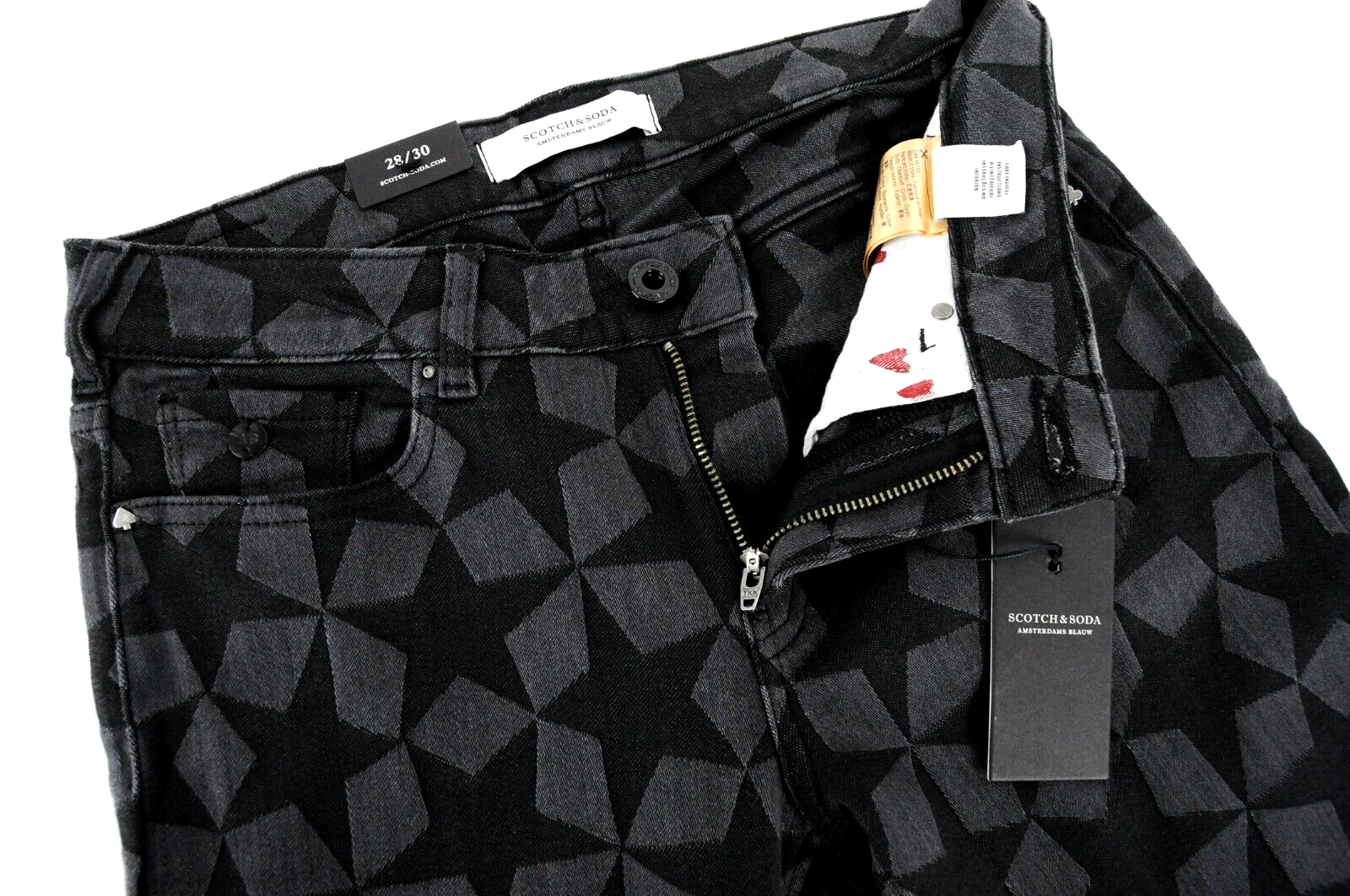 „Scotch &amp; Soda“ moteriškos džinsinės kelnės W28/L30 pilkos, aptemptos, žvaigždės rašto 