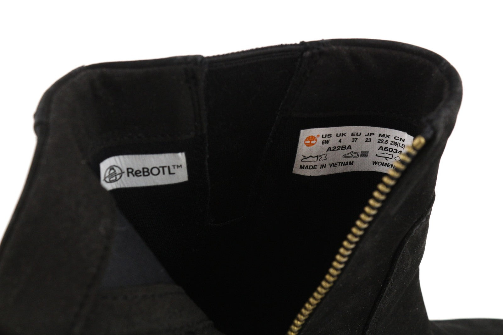 TIMBERLAND A22BA-A6034 moteriški batai EU37/37.5 juodi odiniai užtrauktuku užsegami aukštakulniai 