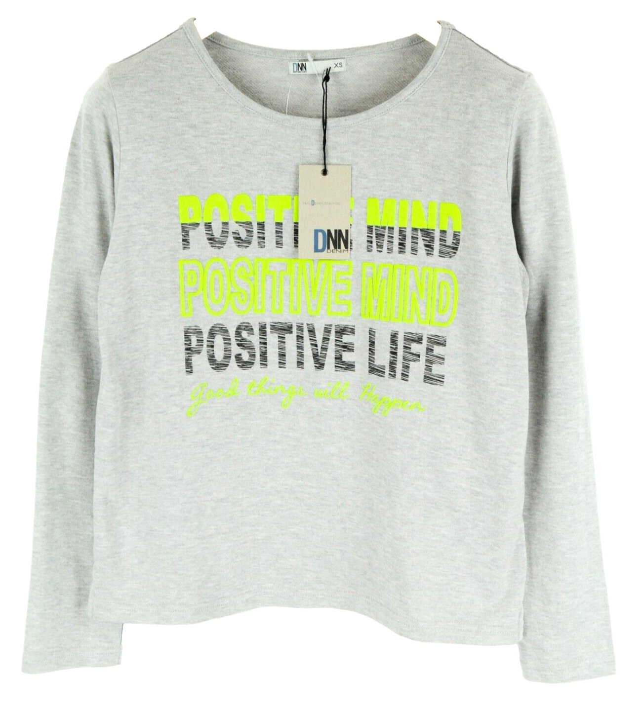 DNN moteriškas džemperis pilkas ilgomis rankovėmis su medvilniniu užrašu XS dydžio 