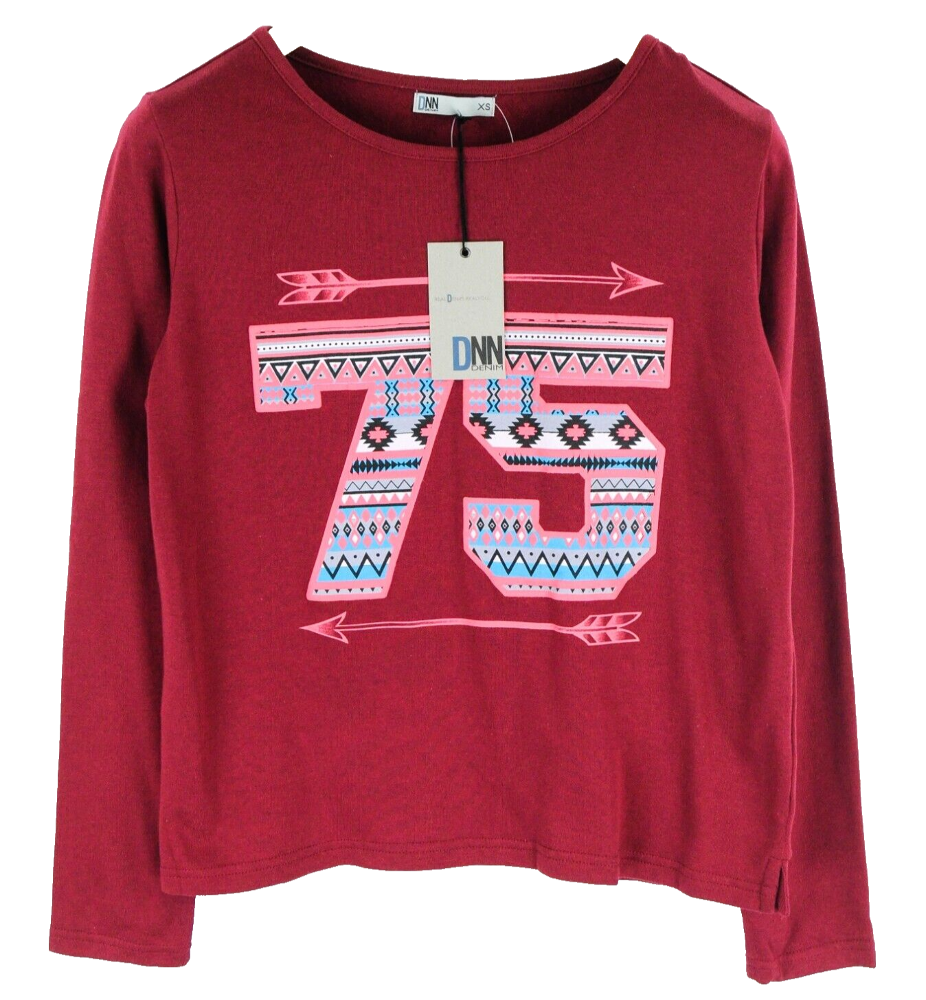DNN  Womens Sweatshirt XS Red Cotton   Print Long Sleeve