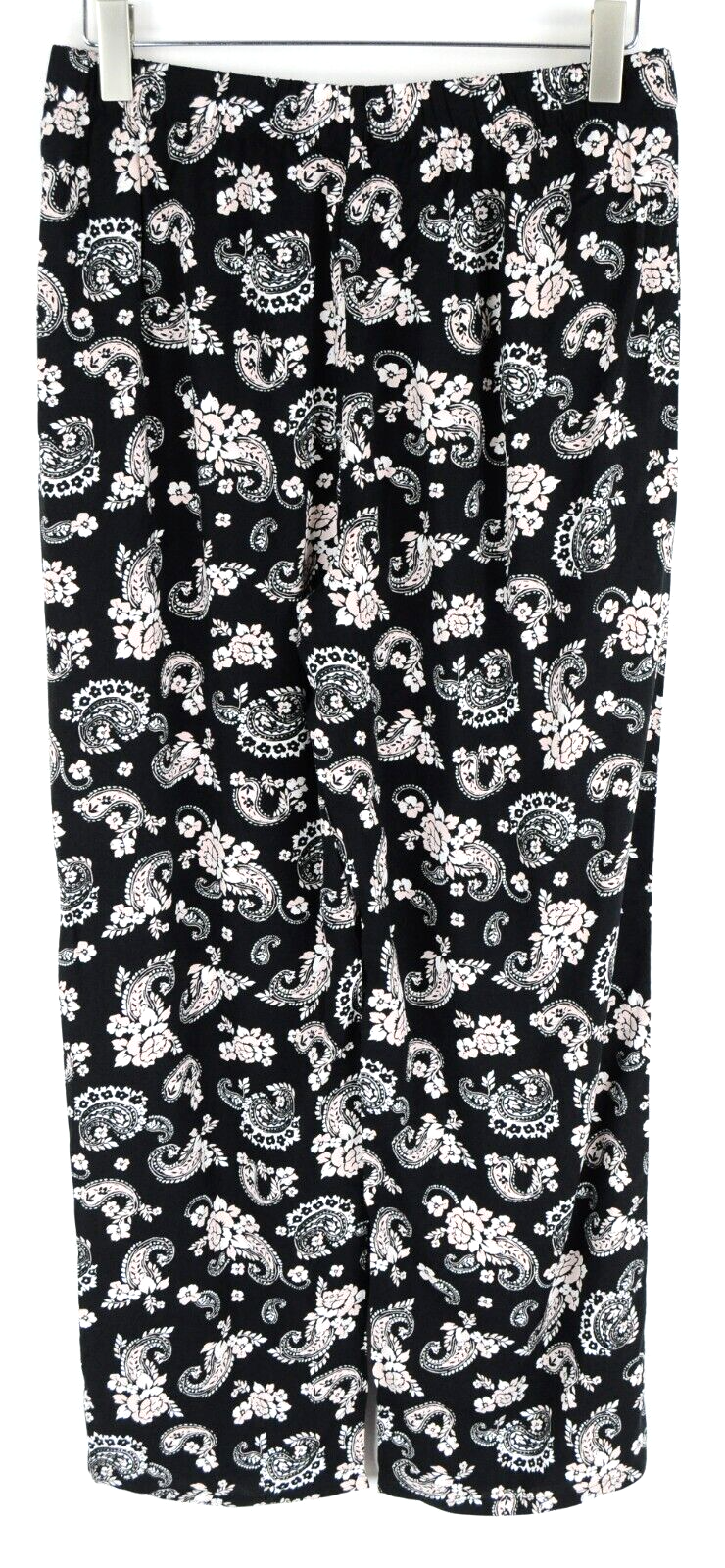 Womens Pants L Black Paisley Patterned Loose  Pull-On Elastic Waistband