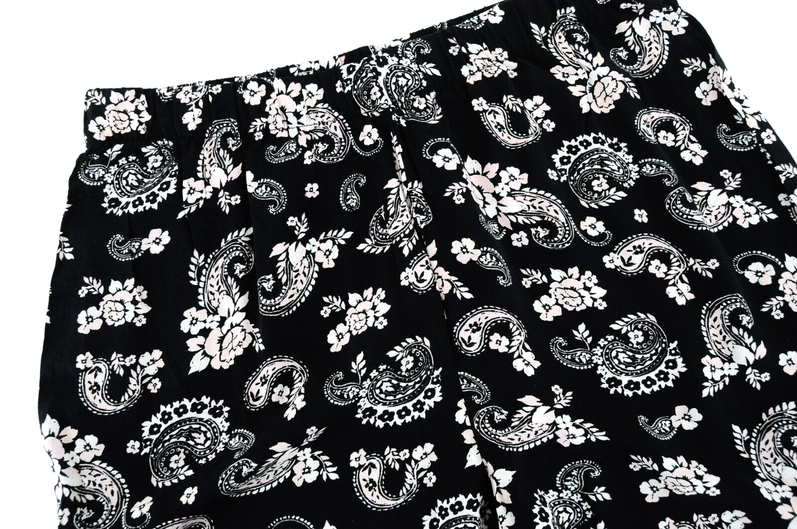 Womens Pants L Black Paisley Patterned Loose  Pull-On Elastic Waistband