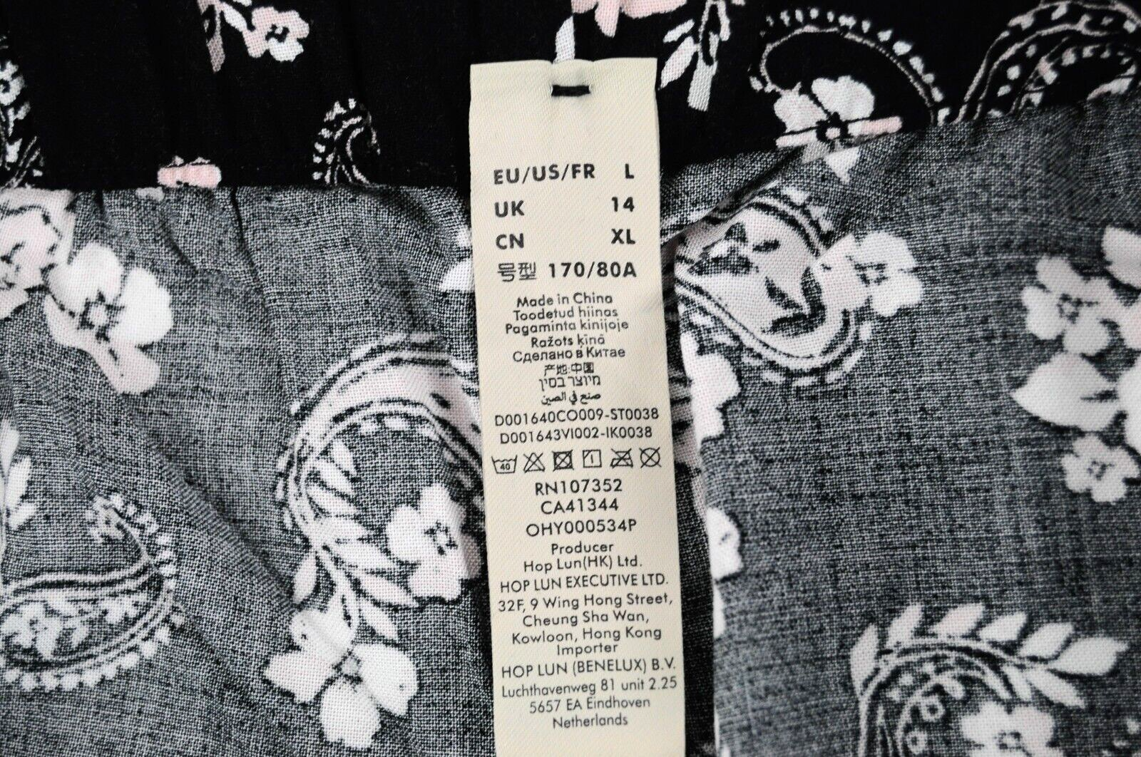 Womens Pants L Black Paisley Patterned Loose  Pull-On Elastic Waistband