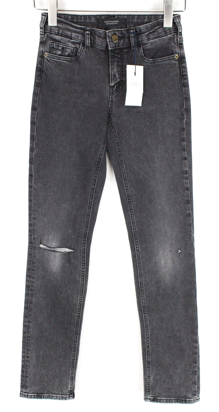Scotch &amp; Soda moteriški džinsai W24/L32 pilki, dirbtinai sendinti, tiesūs, tamprūs. 