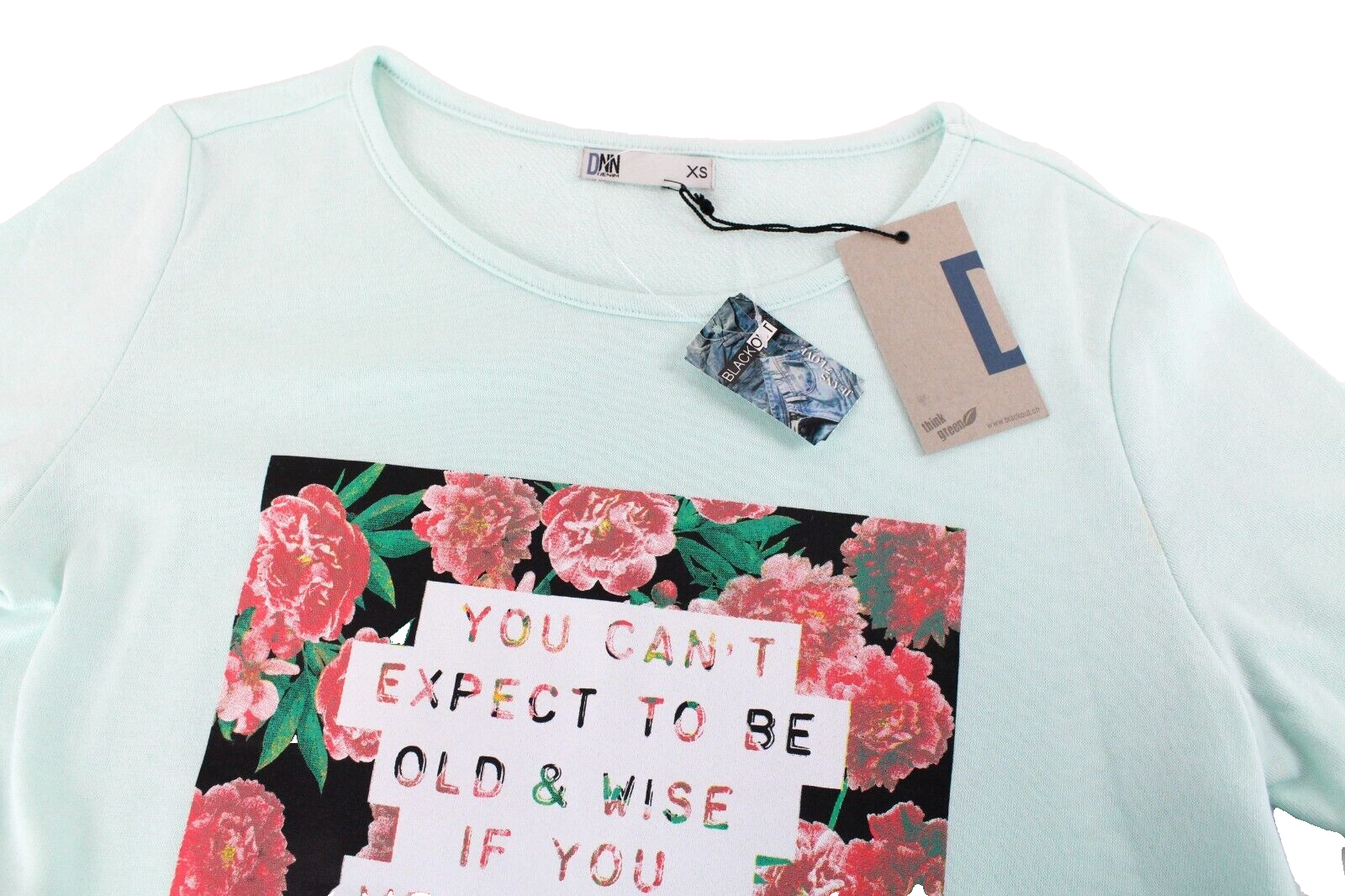 DNN moteriškas flisinis XS dydžio šviesiai mėtų žalias grafinis džersio marškinėliai su marškinėliais 