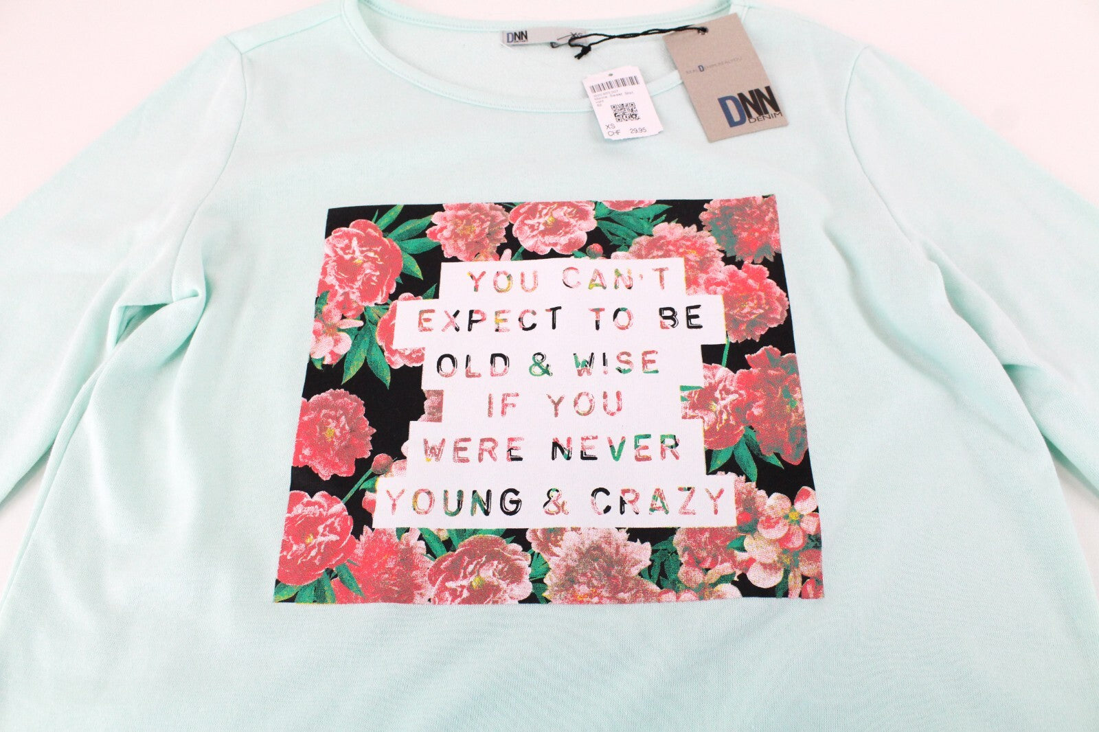 DNN moteriškas flisinis XS dydžio šviesiai mėtų žalias grafinis džersio marškinėliai su marškinėliais 