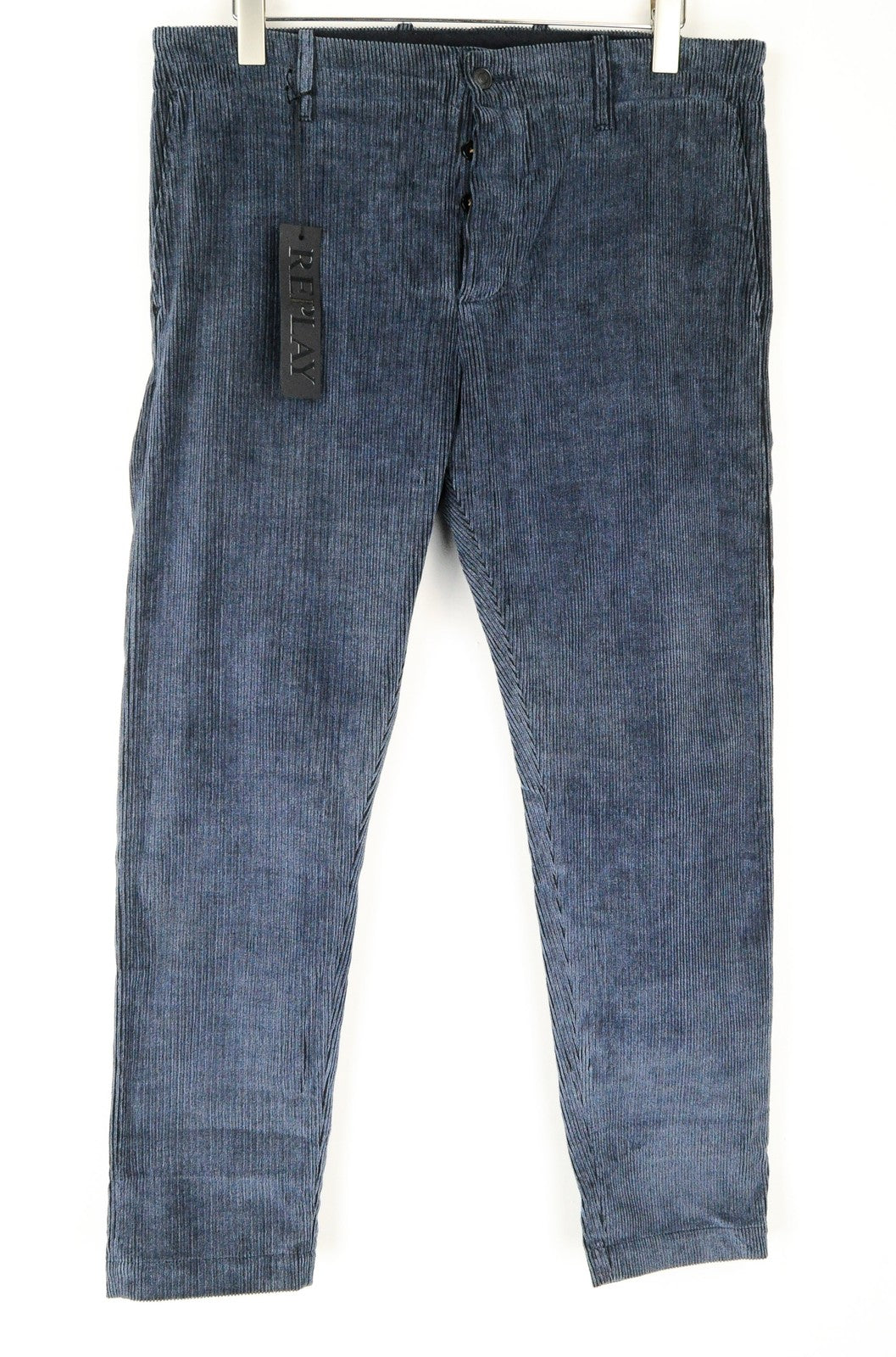 REPLAY Trousers Mens W34/L30 Blue Cotton Stretch Corduroy Regular