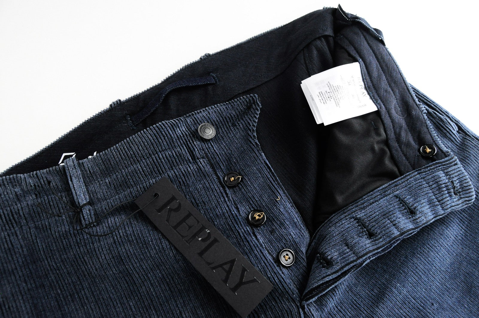 REPLAY Trousers Mens W34/L30 Blue Cotton Stretch Corduroy Regular