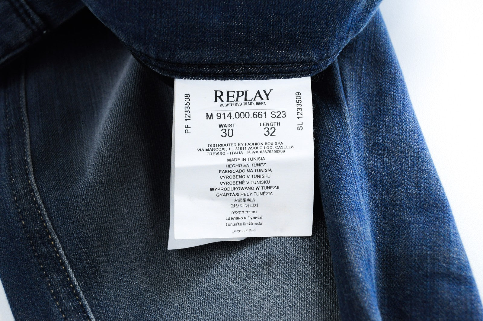 REPLAY Anbass vyriški ploni džinsai W30 L32 mėlyni, skalbtos tamprios medvilnės, 5 kišenės 