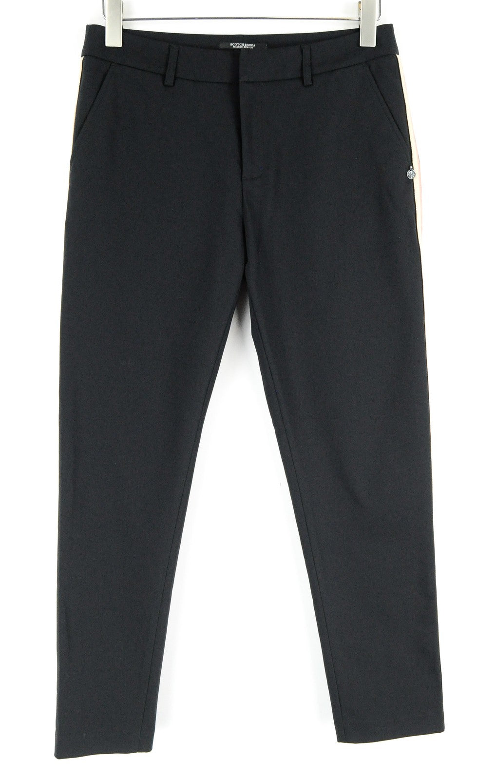 MAISON SCOTCH moteriškos kelnės S, juodos šoninės juostelės, klasikinio stiliaus, su kišenėmis 