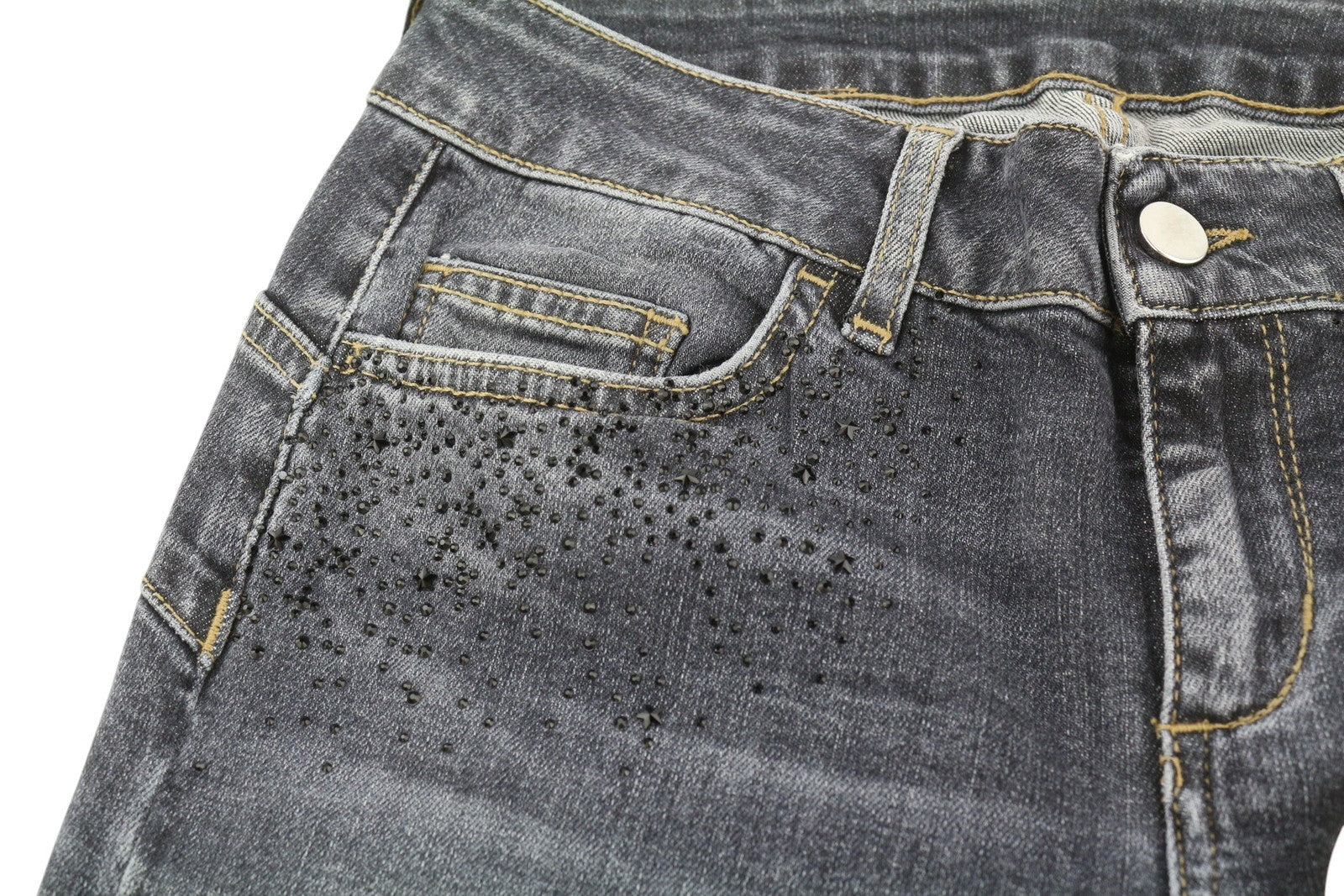 LIU JO Divine Women Jeans W28 Skinny Fit Washed Denim Grey Beads Details Zip