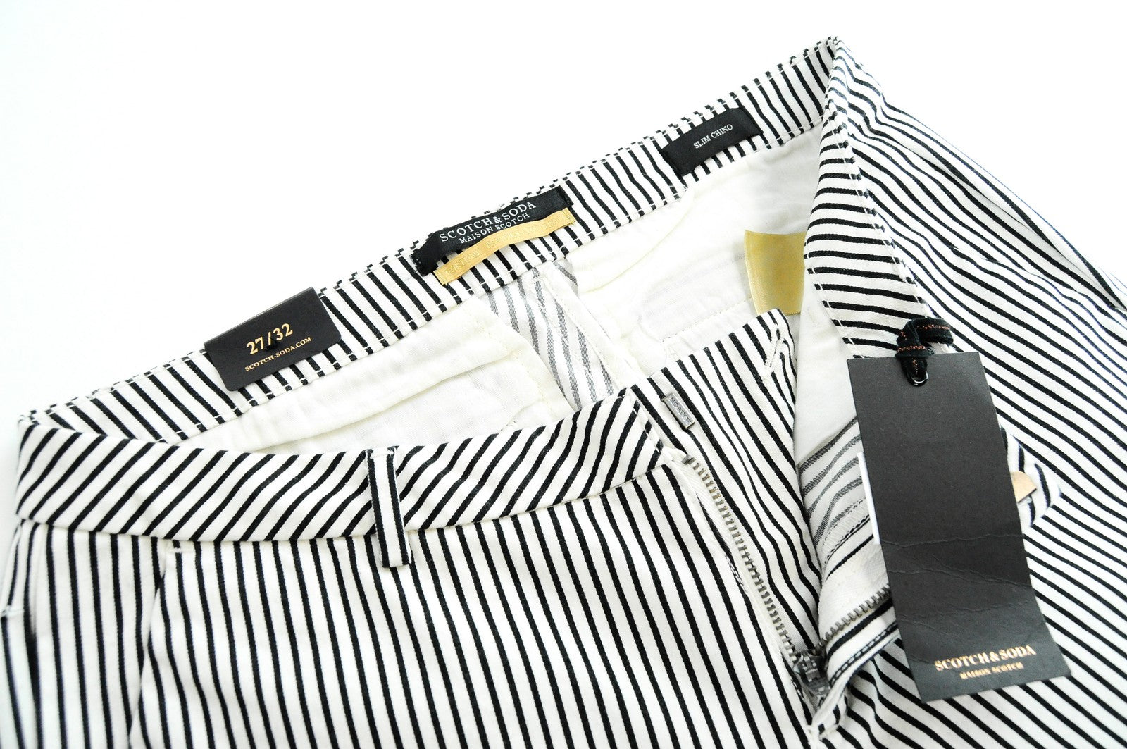 MAISON SCOTCH Slim Chino Womens's Trousers W27 L32 White Black Striped Cotton