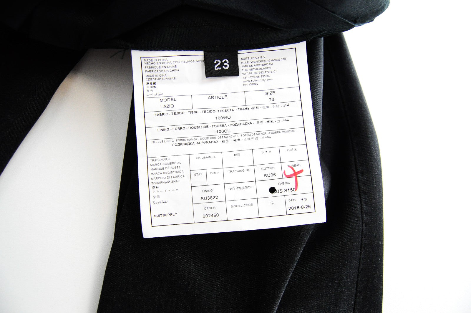 SUITSUPPLY Lazio Suit Mens UK34 Grey 2 Pc Classic Super 150's  Wool