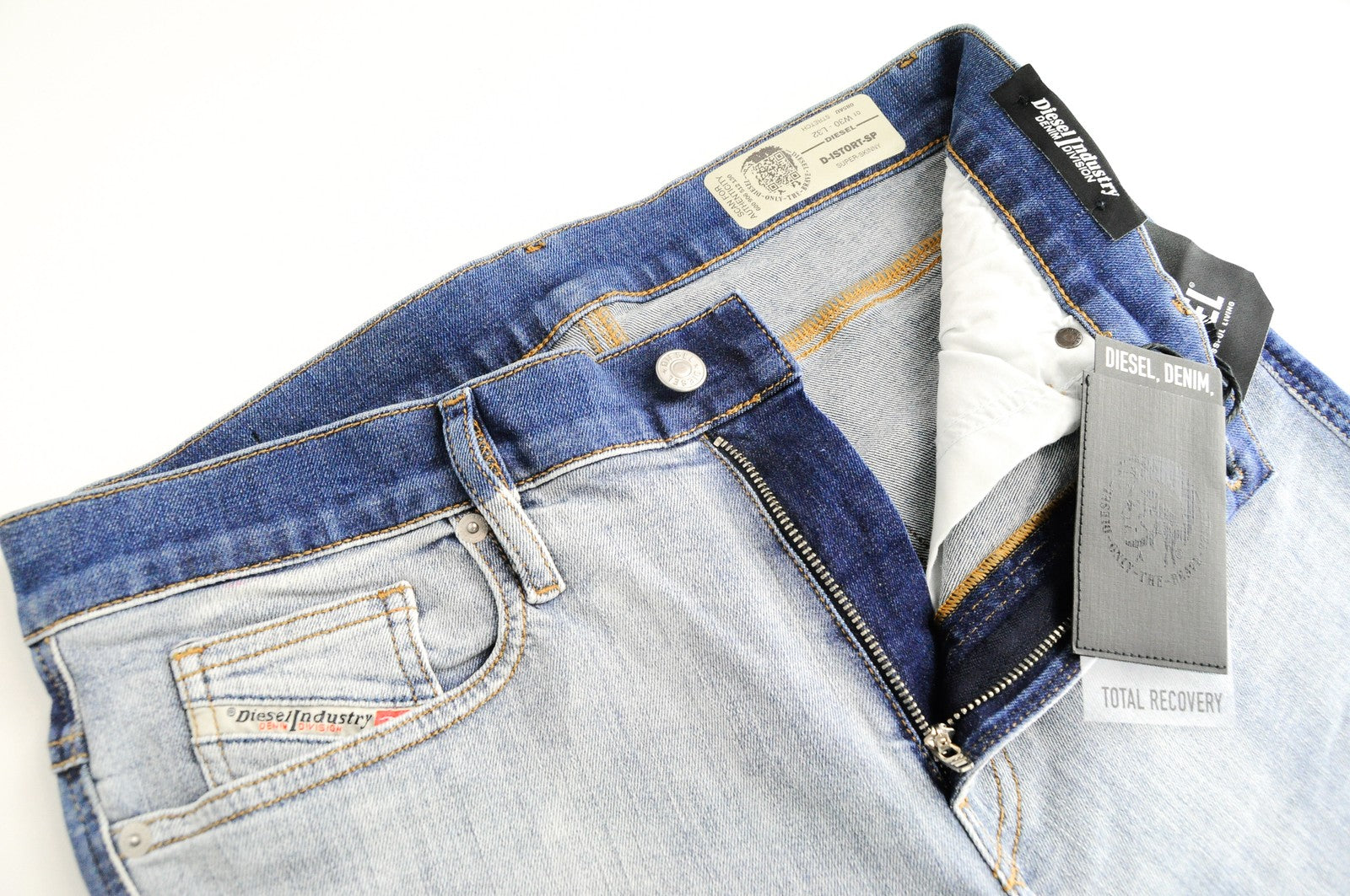 DIESEL D-Istort-SP 085AU vyriški itin aptempti džinsai W30 L32, mėlyni, tamprūs, skalbti 