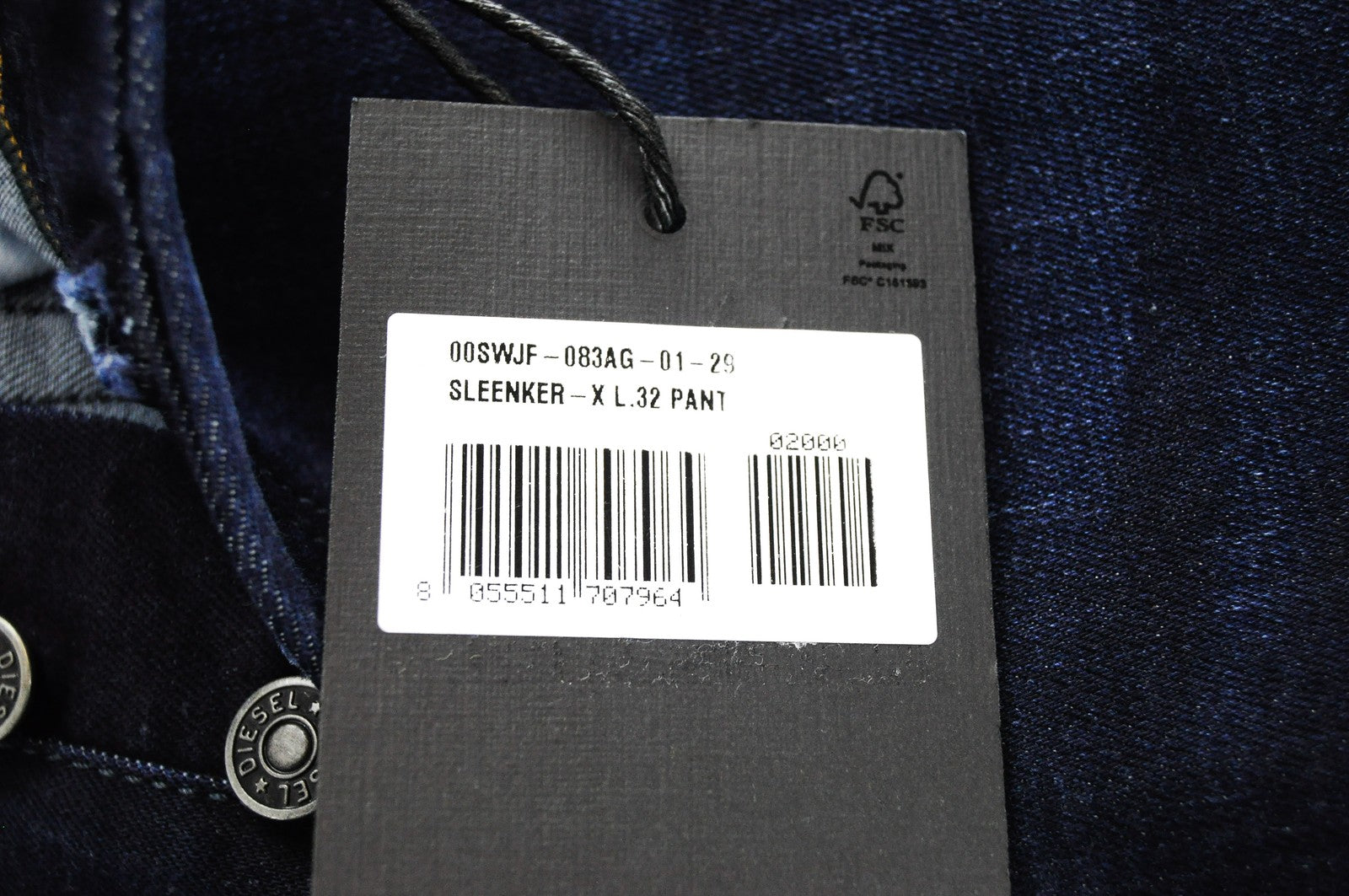 DIESEL Sleenker-X 083AG Skinny Slim vyriški džinsai W29 L32 tamsiai mėlyni, tamprūs 