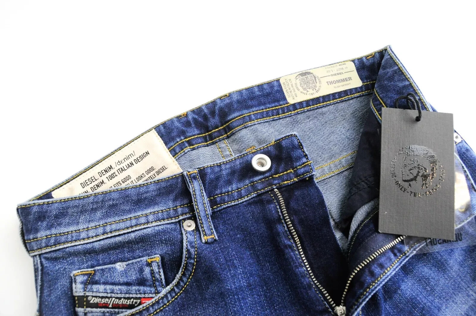 DIESEL Thommer 0870F W27 L32 vyriški džinsai, ploni, siauri mėlyni, 5 kišenių elastingi 