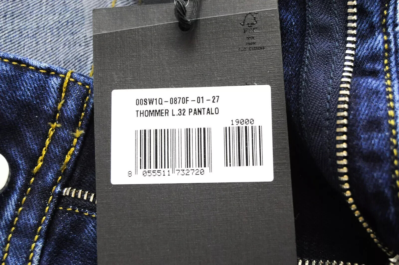 DIESEL Thommer 0870F W27 L32 vyriški džinsai, ploni, siauri mėlyni, 5 kišenių elastingi 