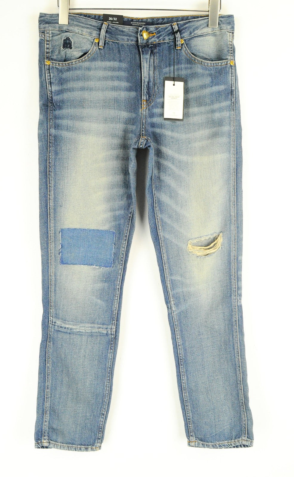 SCOTCH &amp; SODA Bandit Taper moteriški džinsai W26 L32 mėlyni skalbtos medvilnės lino Slim