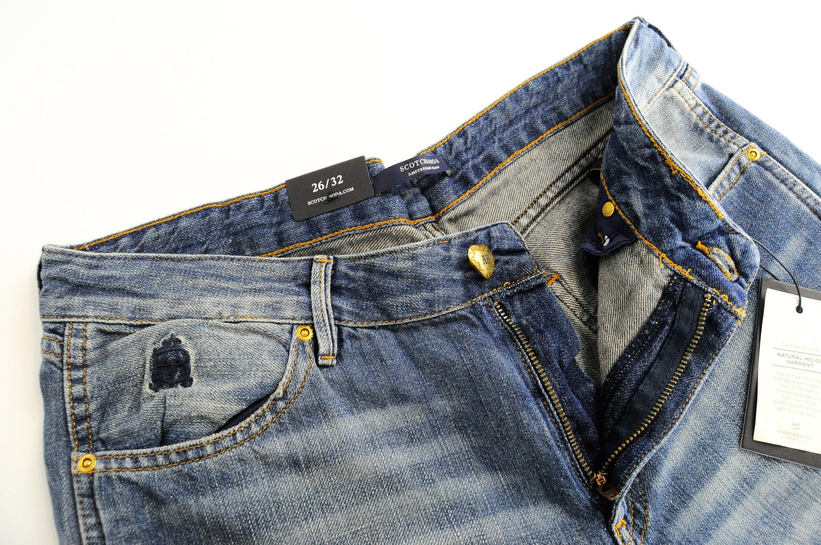 SCOTCH &amp; SODA Bandit Taper moteriški džinsai W26 L32 mėlyni skalbtos medvilnės lino Slim