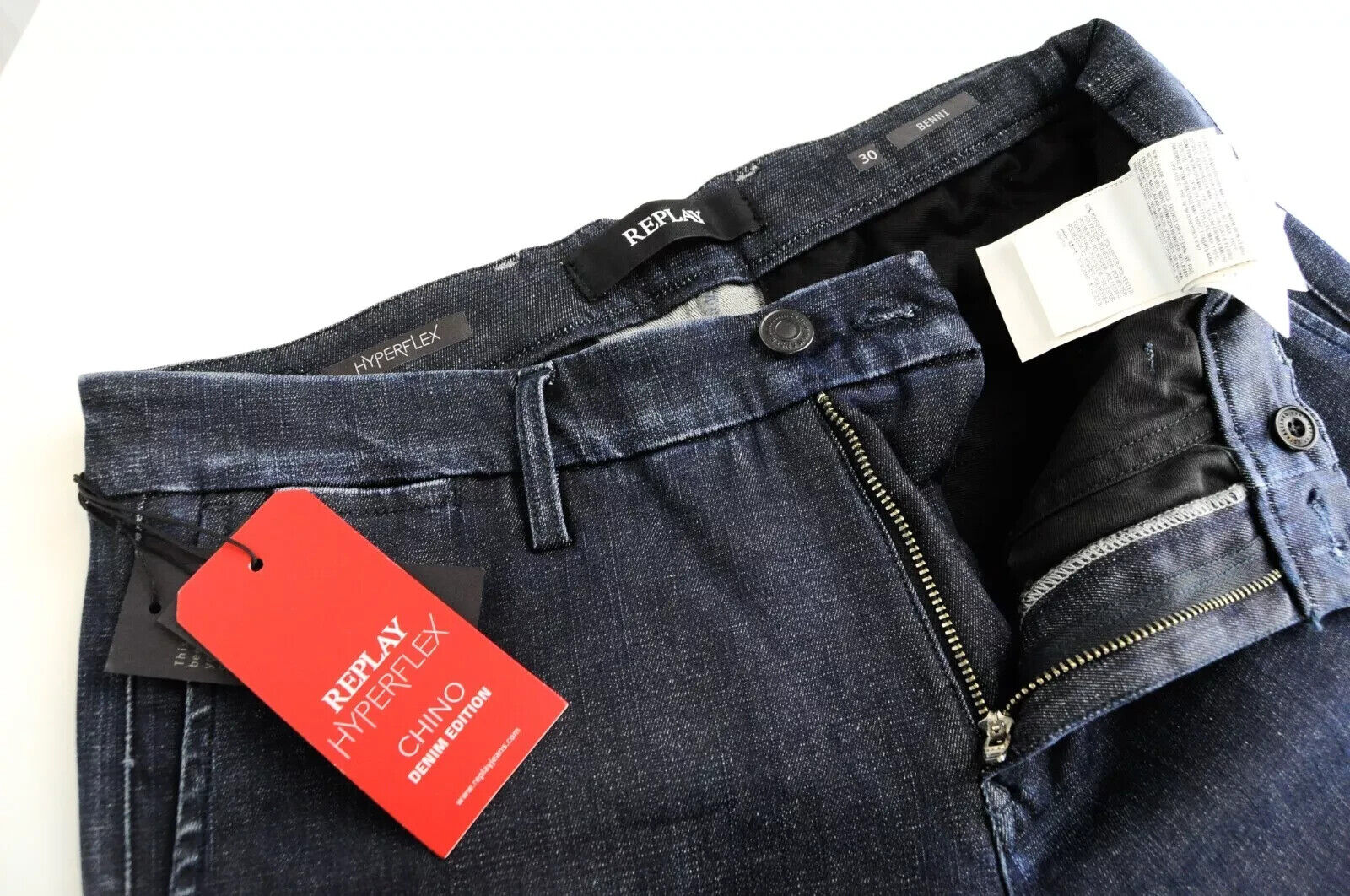 REPLAY Benni Chino džinsai vyrams W30 L34 Slim Stretch mėlynos medvilnės leidimas 