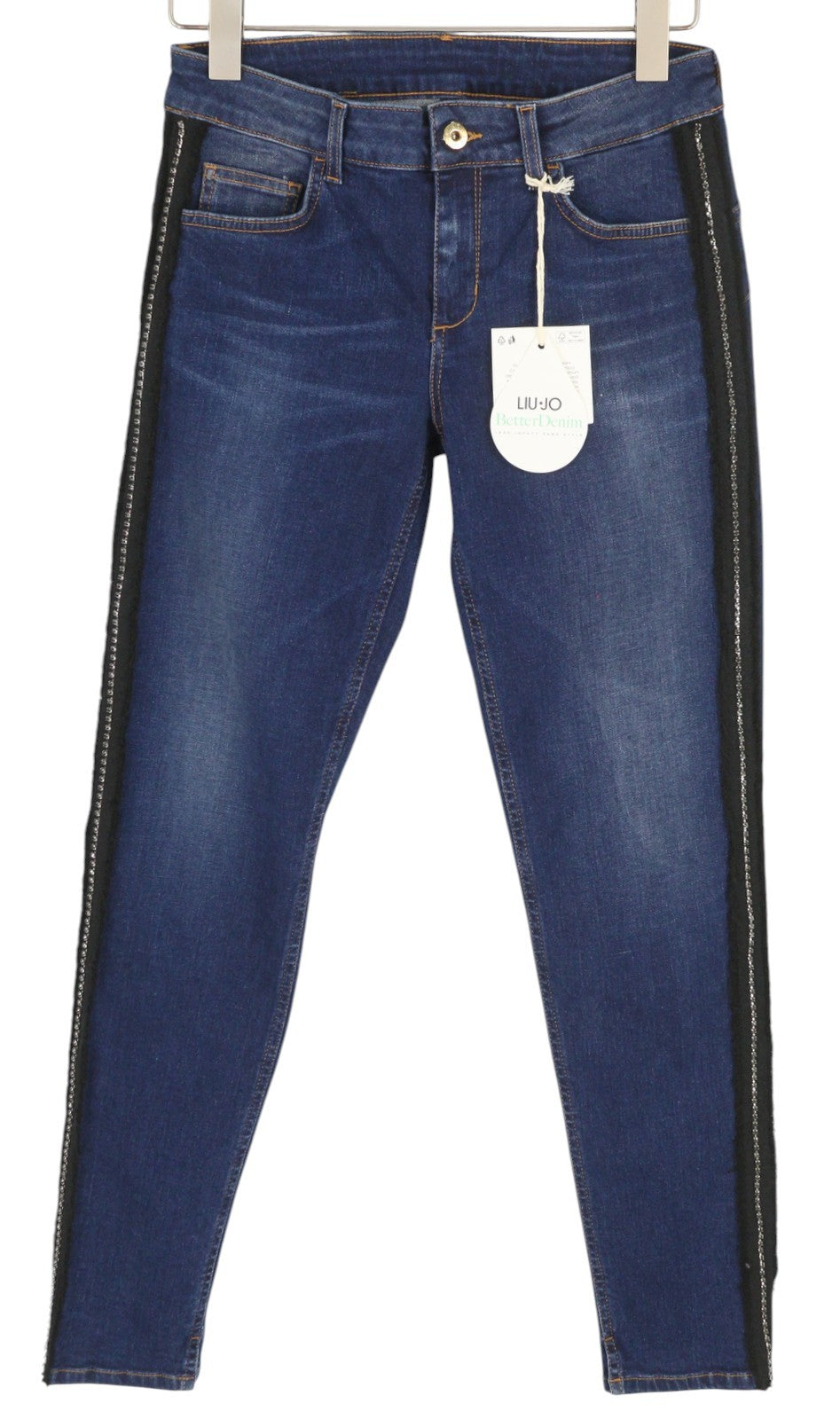 LIU JO Fabulous Women Jeans W28 Skinny Fit Washed Denim Blue Rhinestones Details