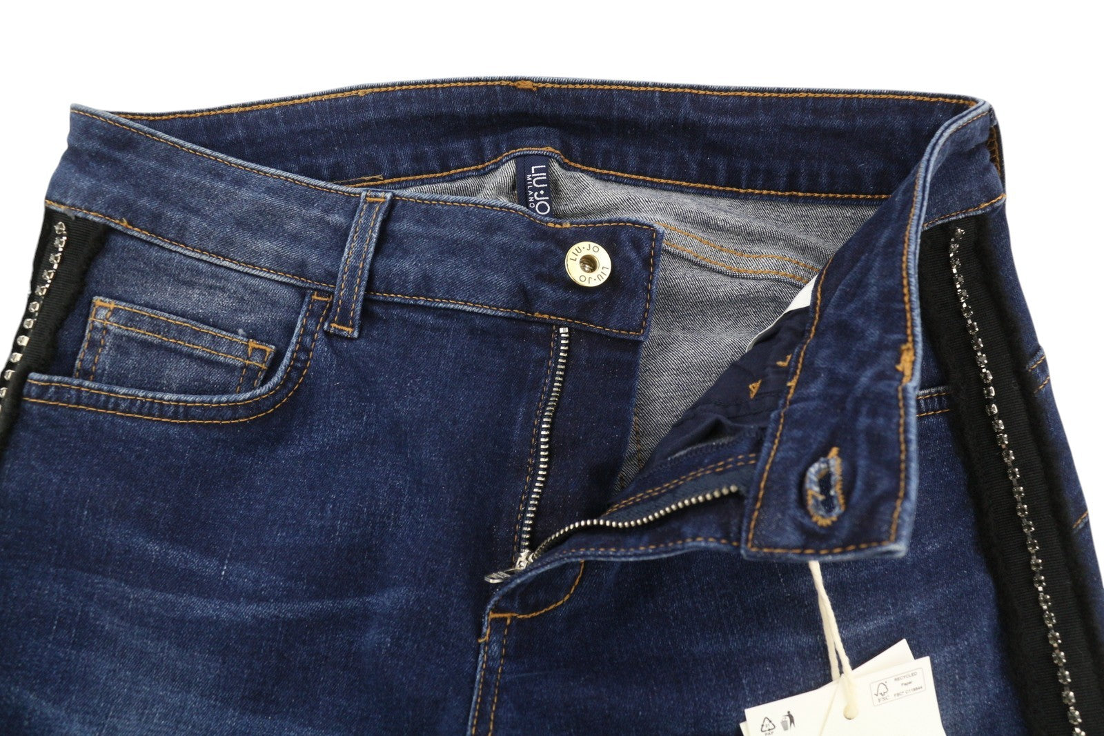 LIU JO Fabulous Women Jeans W28 Skinny Fit Washed Denim Blue Rhinestones Details