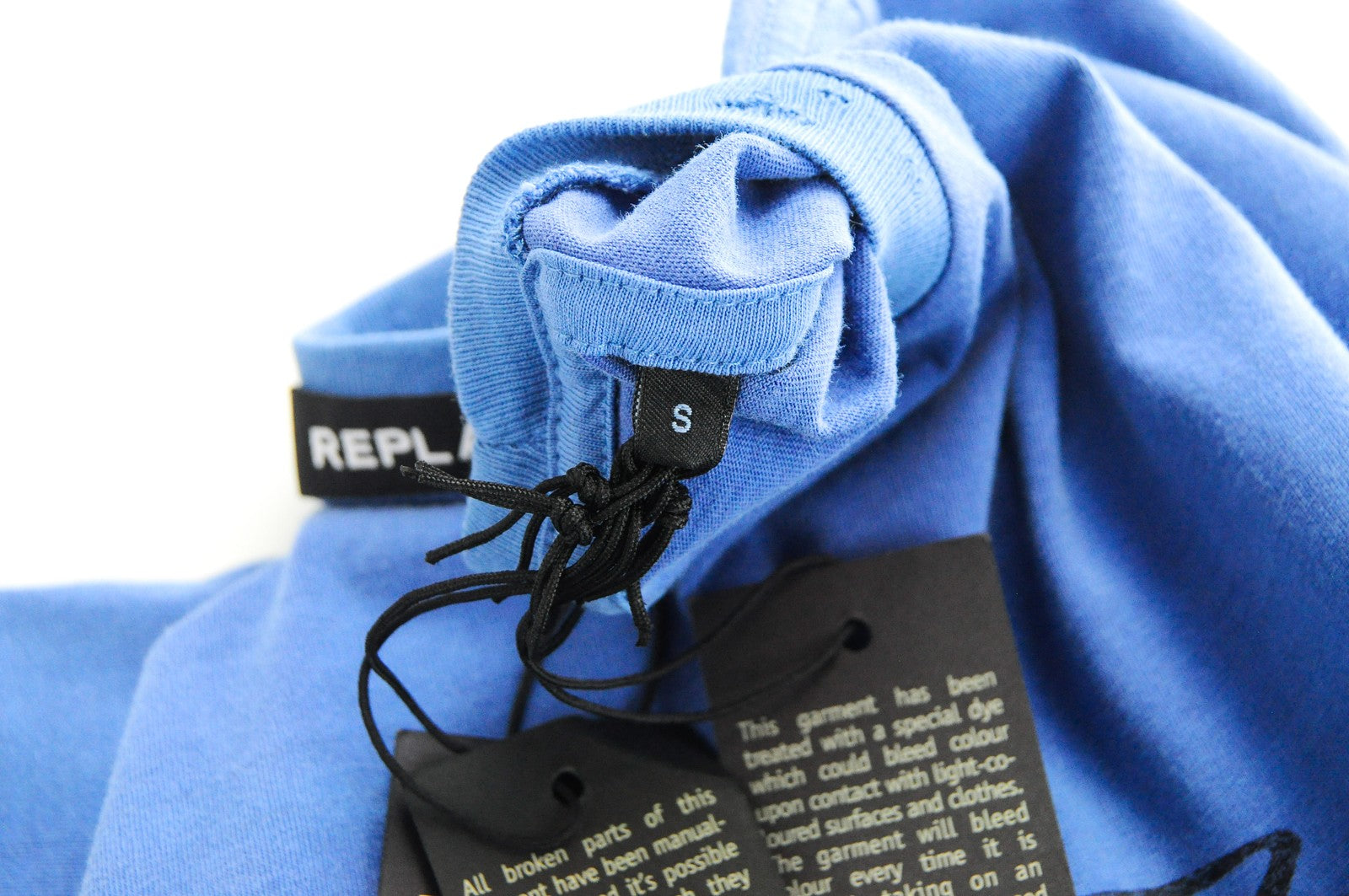 REPLAY vyriški marškinėliai S dydžio trumpomis rankovėmis, mėlyni medvilniniai plėšyti megztiniai 