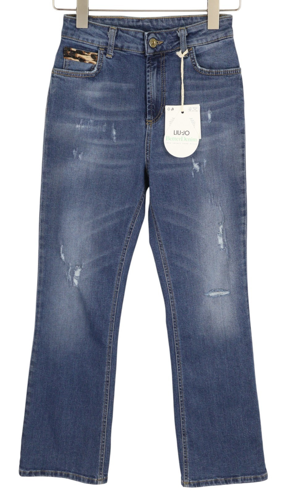 LIU JO Microflair Women Jeans W28 Denim Blue Ripped Distress Bootcut Fit Zip