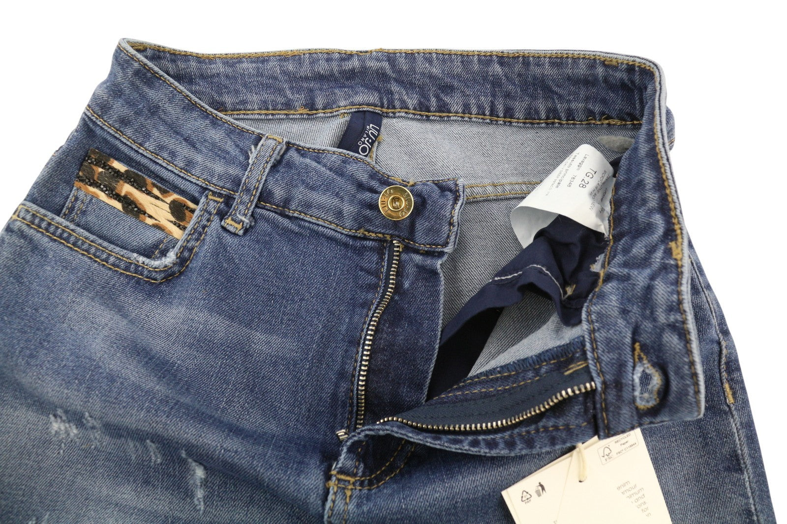 LIU JO Microflair Women Jeans W28 Denim Blue Ripped Distress Bootcut Fit Zip