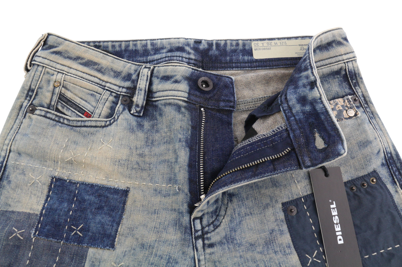 DIESEL Reen 0855T moteriški džinsai W26/L30 Straight Regular riboto leidimo su pataisymais 