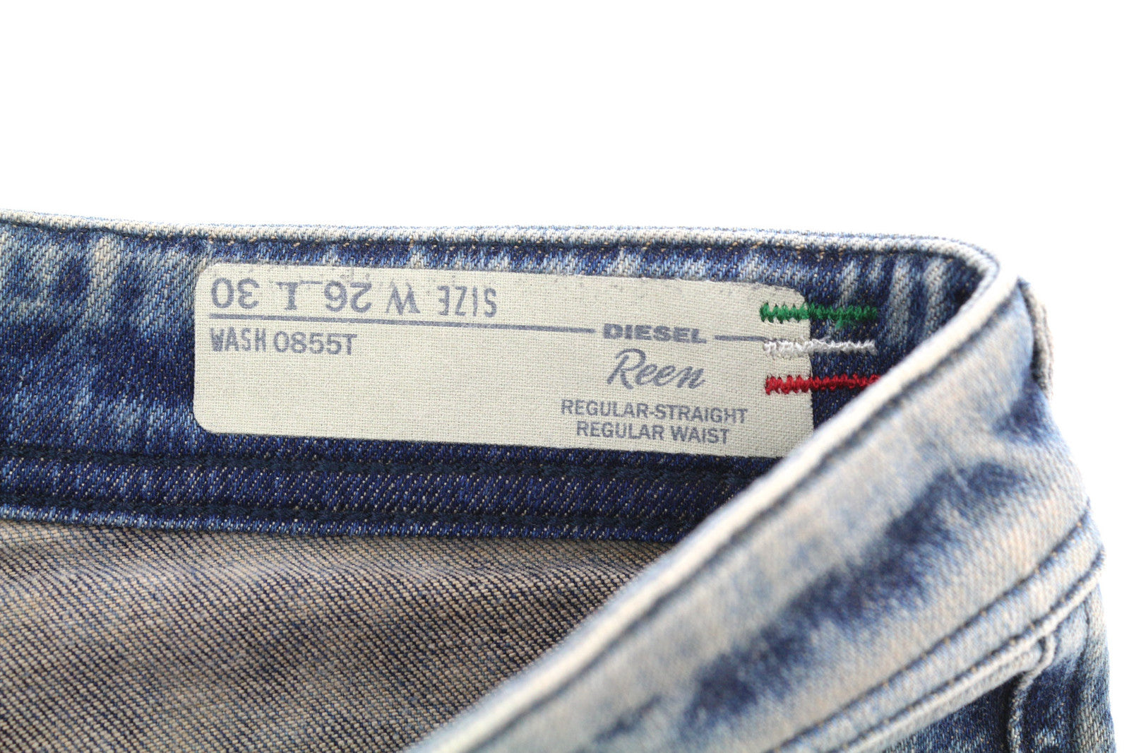 DIESEL Reen 0855T moteriški džinsai W26/L30 Straight Regular riboto leidimo su pataisymais 