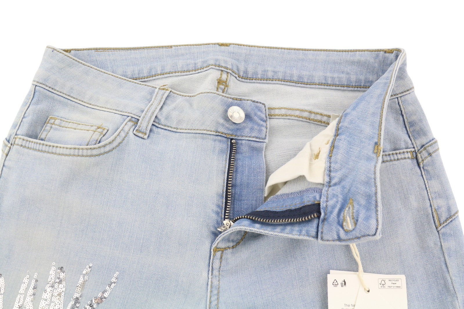 LIU JO New Ideal Women Jeans W28 Denim Blue Washed Skinny Fit Sequin Details