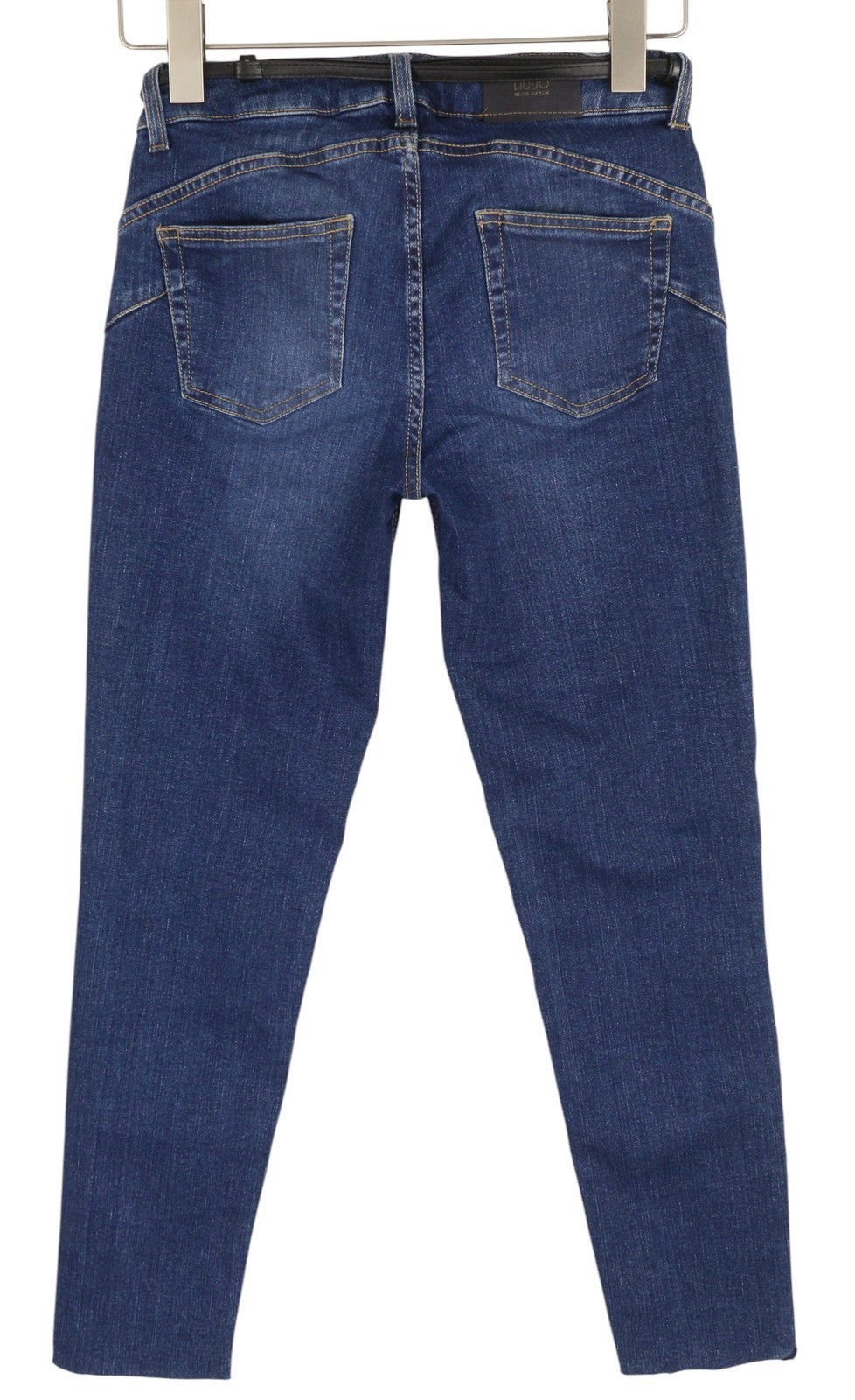 LIU JO Women Jeans W28 Denim Blue Fade Effect Skinny Fit Belted Unfinished Hems