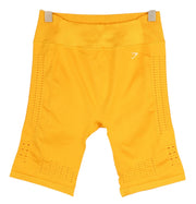 GYMSHARK Glow moteriški šortai XL dydžio, geltoni, besiūliai, tamprūs, aukštu juosmeniu, iškirpte. 