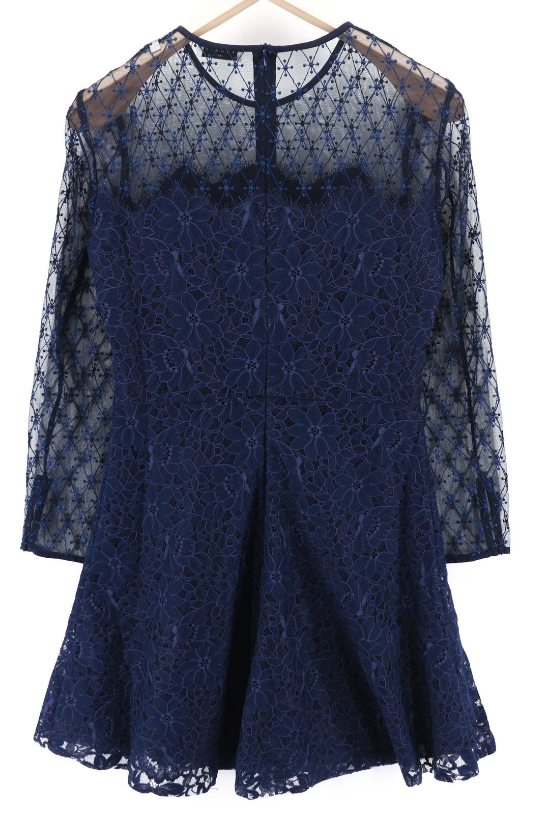 SANDRO moteriška suknelė 40 tamsiai mėlyna ilgomis rankovėmis, pamušalu, suvarstoma nugara, užtrauktuku. 