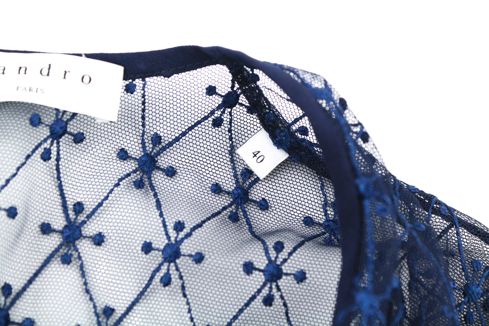 SANDRO moteriška suknelė 40 tamsiai mėlyna ilgomis rankovėmis, pamušalu, suvarstoma nugara, užtrauktuku. 