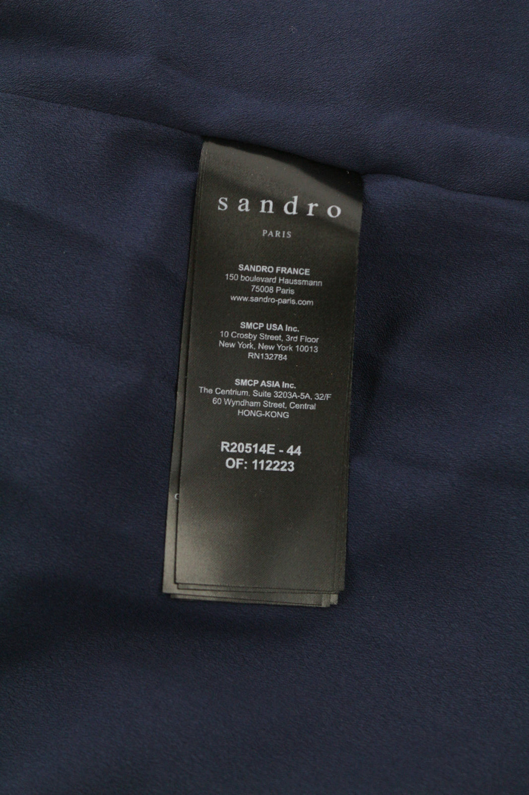 SANDRO moteriška suknelė 40 tamsiai mėlyna ilgomis rankovėmis, pamušalu, suvarstoma nugara, užtrauktuku. 