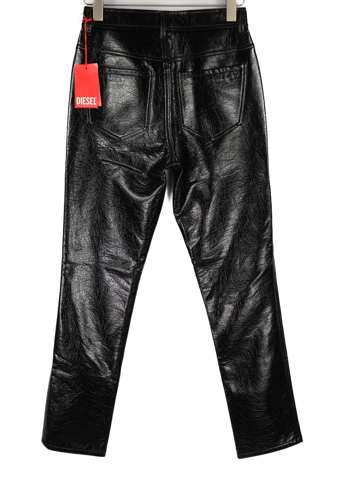 DIESEL P-Arcy moteriškos kelnės W27 juodos, dengtos, plonos, su blizgančiu užtrauktuku, RRP 225 € 