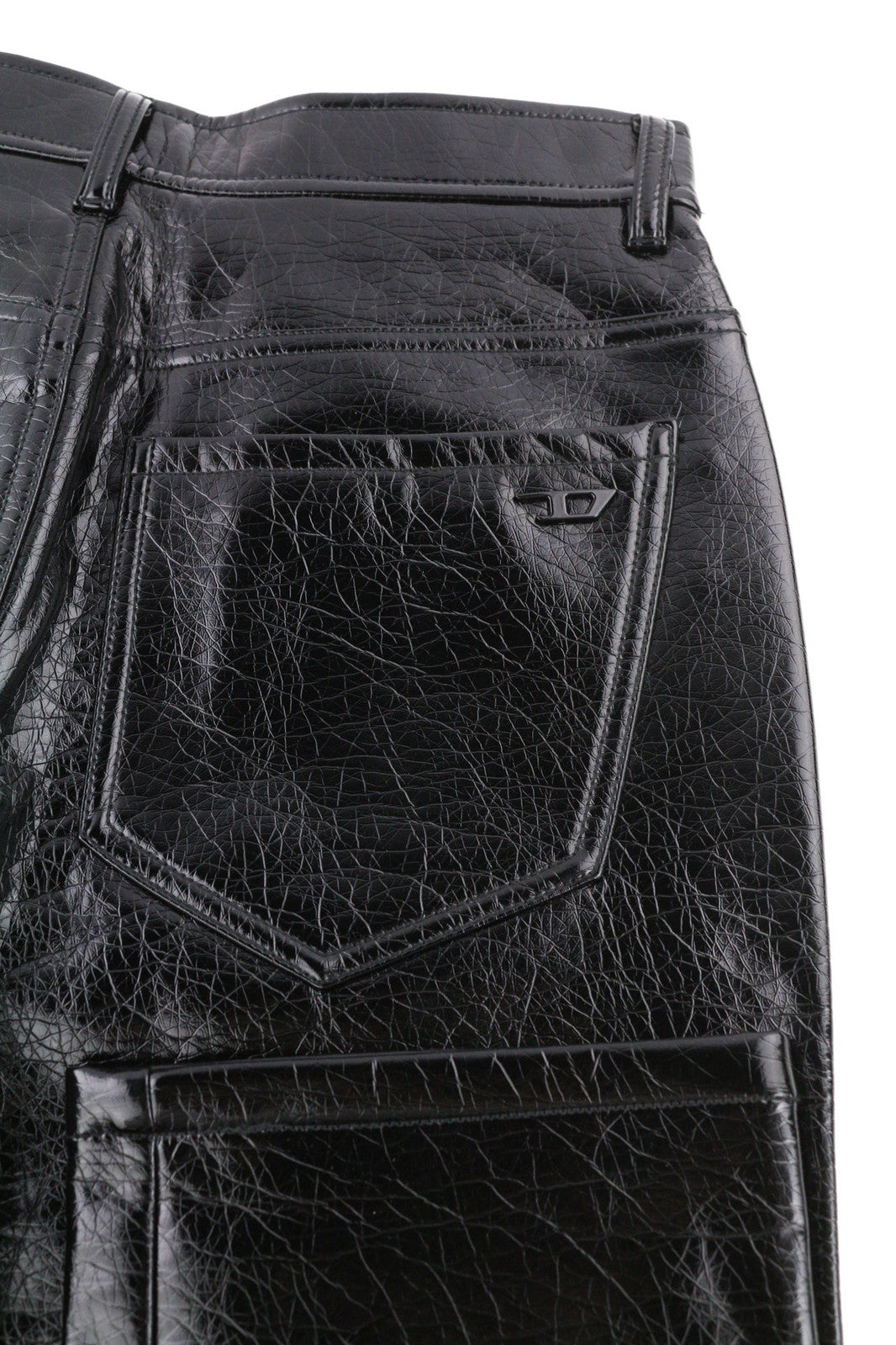 DIESEL P-Arcy moteriškos kelnės W27 juodos, dengtos, plonos, su blizgančiu užtrauktuku, RRP 225 € 