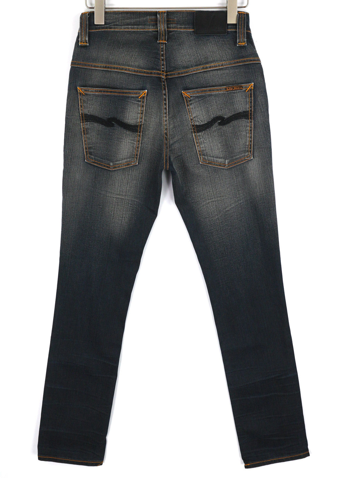 NUDIE JEANS ploni Finn vyriški džinsai W30/L32 pilki autentiški užtrauktukai su skalbtu tamsiu logotipu 